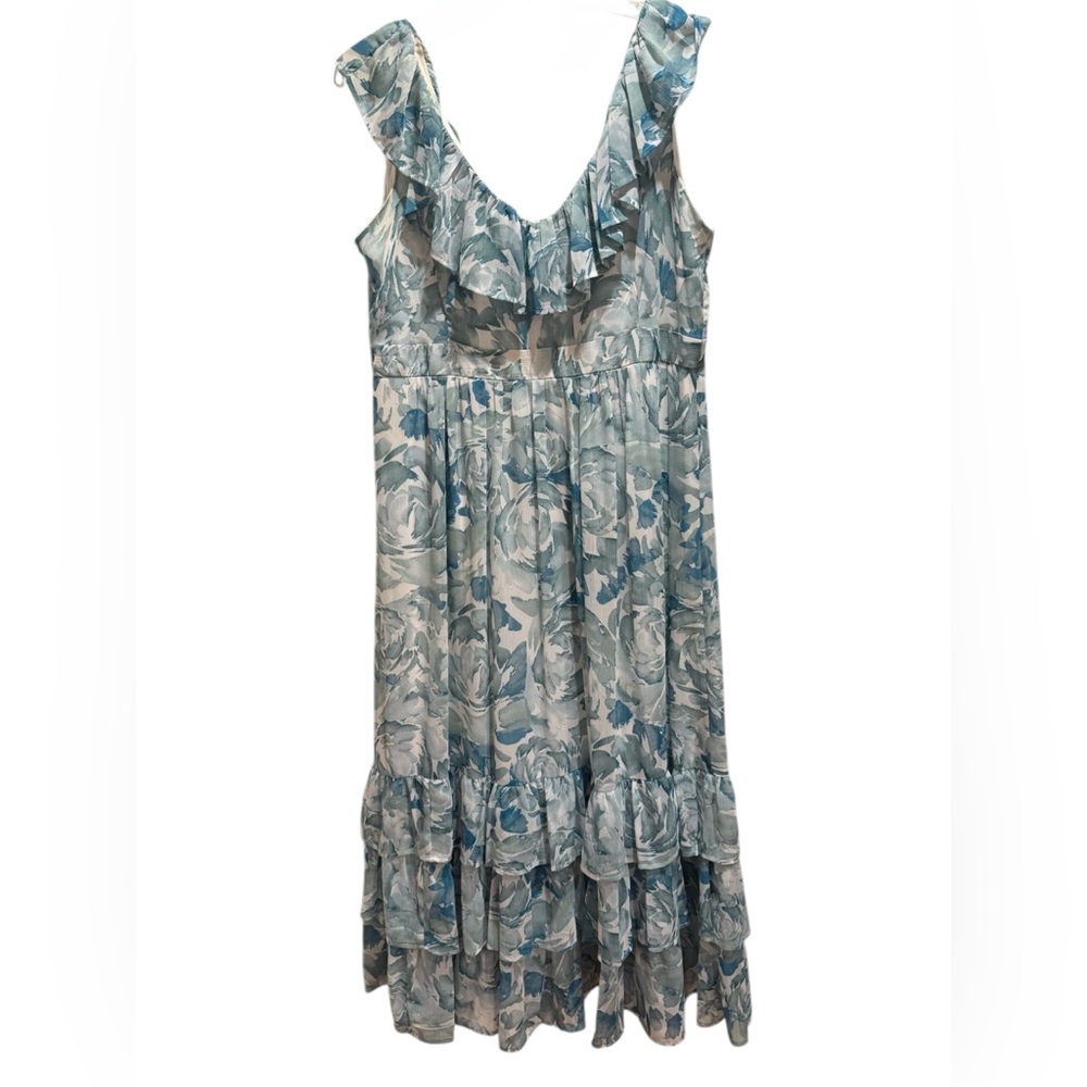 Calvin Klein Floral Blue Sleeveless Maxi Dress, Size 16